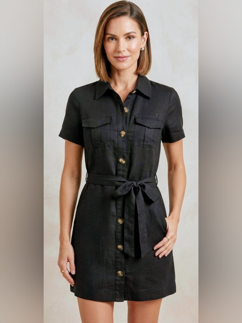 NWOT Guess Utility Safari Shirt Dress with Pockets -Solid Black Button Down - XS